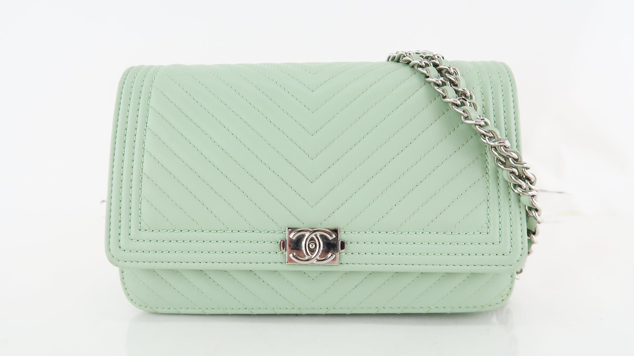 Chanel Mint Green WOC Boy Wallet On Chain Handbag – The Millionaires Closet