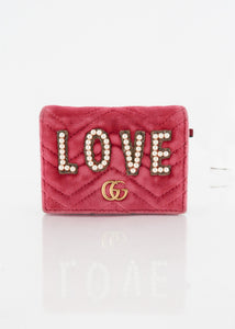 Gucci Matelasse Marmont Velvet Love Card Wallet Pink