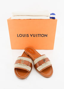 Louis Vuitton Black Leather Lock It Flat Sandals Size 37 Louis