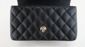 Chanel Lambskin Quilted Mini Top Handle Rectangle Flap Black