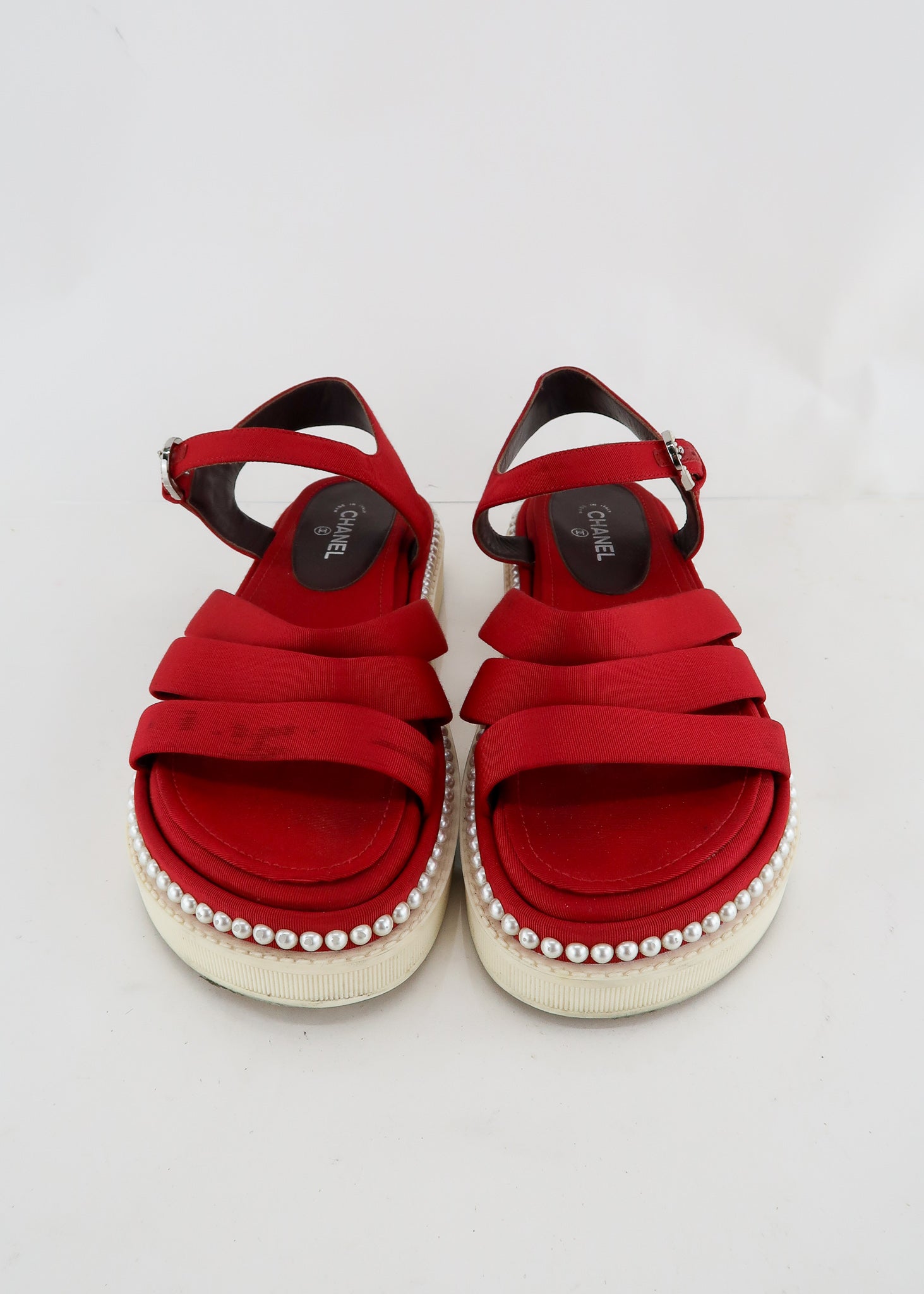 Chanel Pearl Sandals Red – DAC