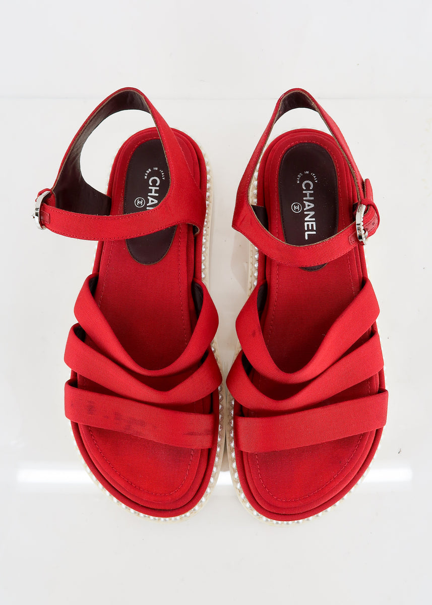 Chanel Pearl Sandals Red – DAC