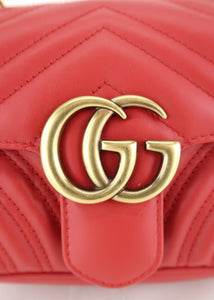 Gucci Calfskin Matelasse Mini GG Marmont Red