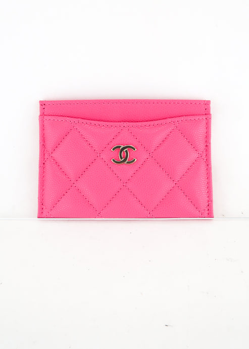 Chanel Caviar Card Holder Neon Pink