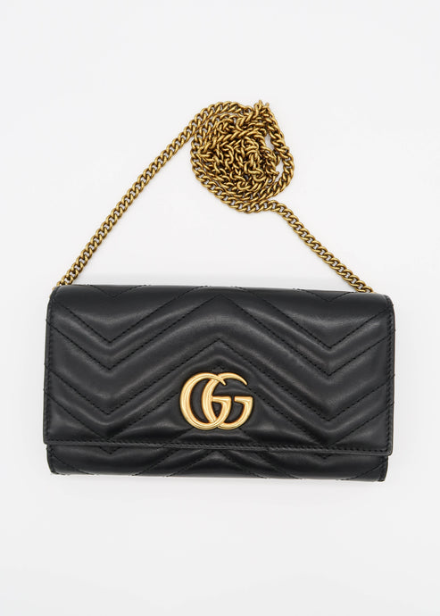 Gucci Black Marmont Wallet On A Chain