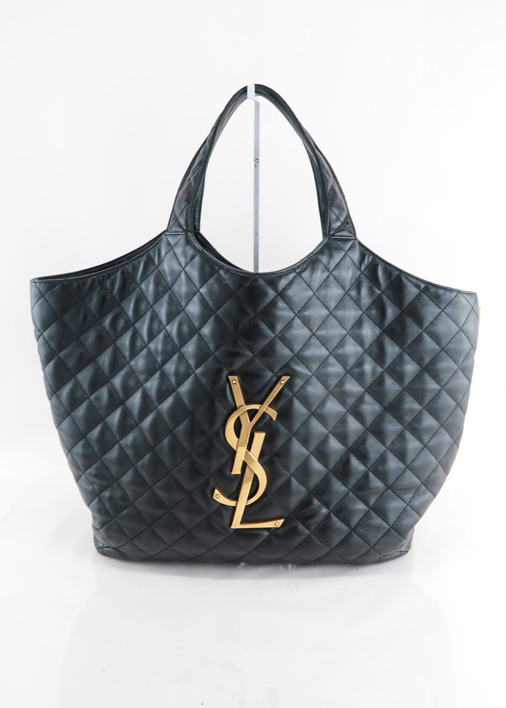 SAINT LAURENT Lambskin Quilted Maxi Icare Shopping Tote Black 1312718