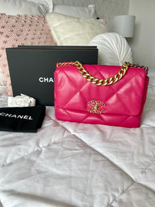 CHANEL 19 Small Quilted Pink Goat Skin Leather Small Shoulder Flap Bag