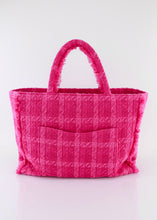 Load image into Gallery viewer, Chanel Giant Logo Shopping Bag Quilted Tweed Large Pink