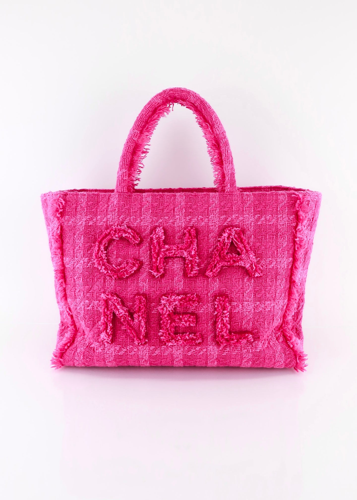 Chanel Giant Logo Shopping Bag Quilted Tweed Large Pink – DAC