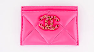 Chanel 19 Goatskin Card Holder Neon Pink