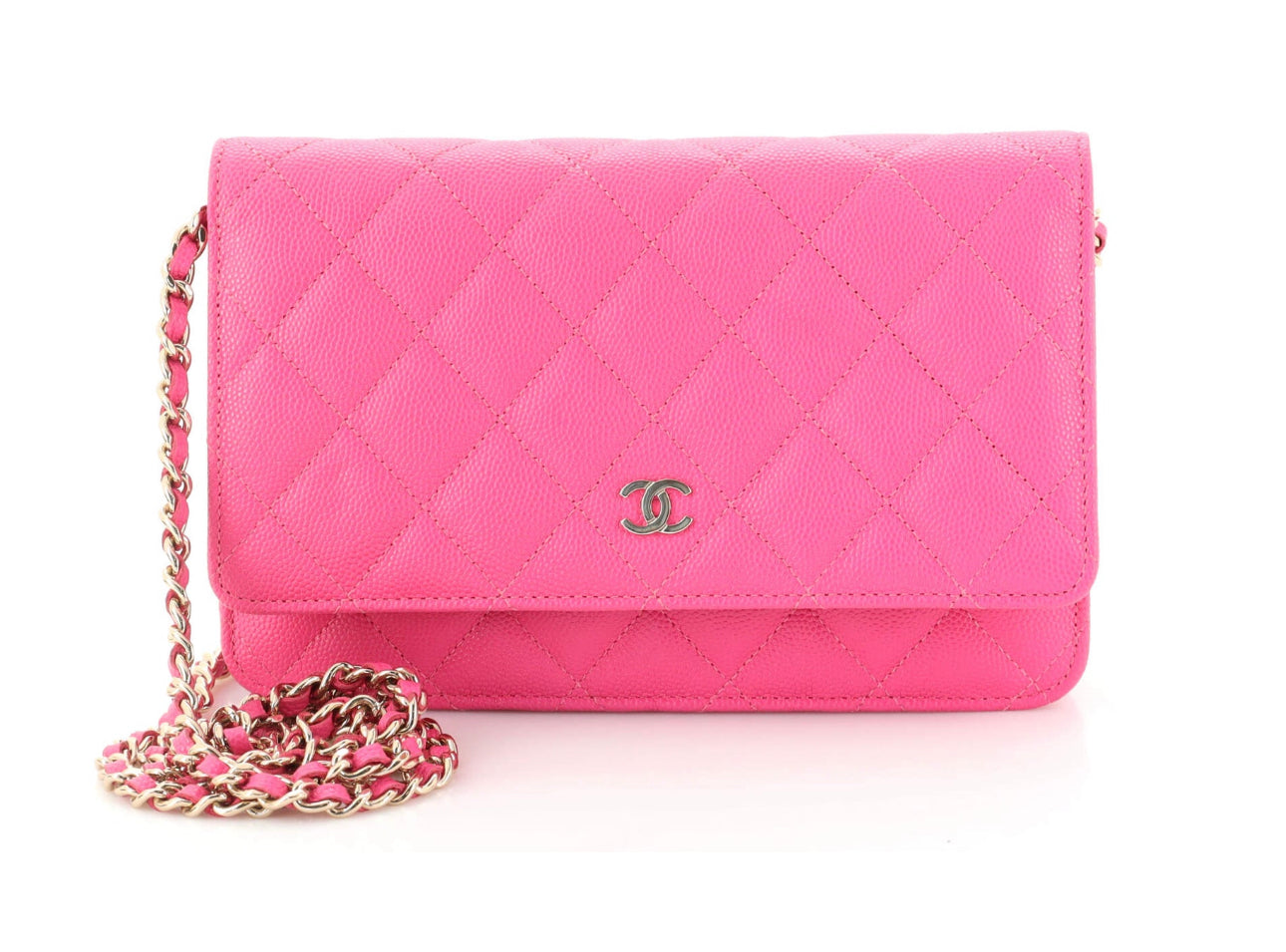 Chanel Caviar Wallet on Chain Neon Pink