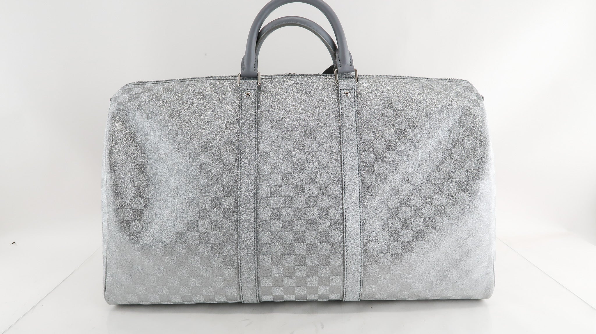 Louis Vuitton Duffle Keepall Bandouliere 50B Silver Glitter Damier Luggage