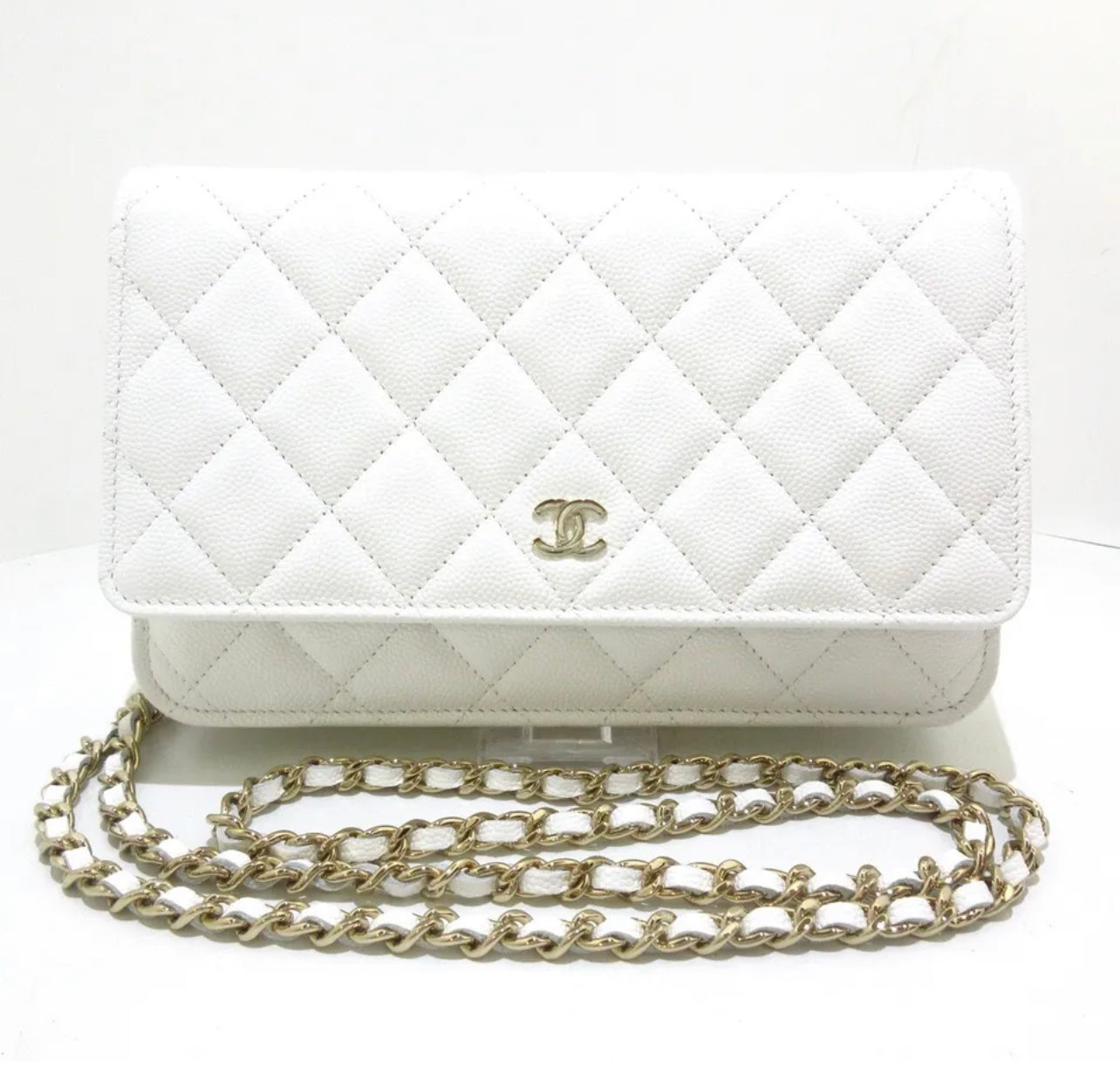 Chanel Caviar Wallet on Chain White Gold
