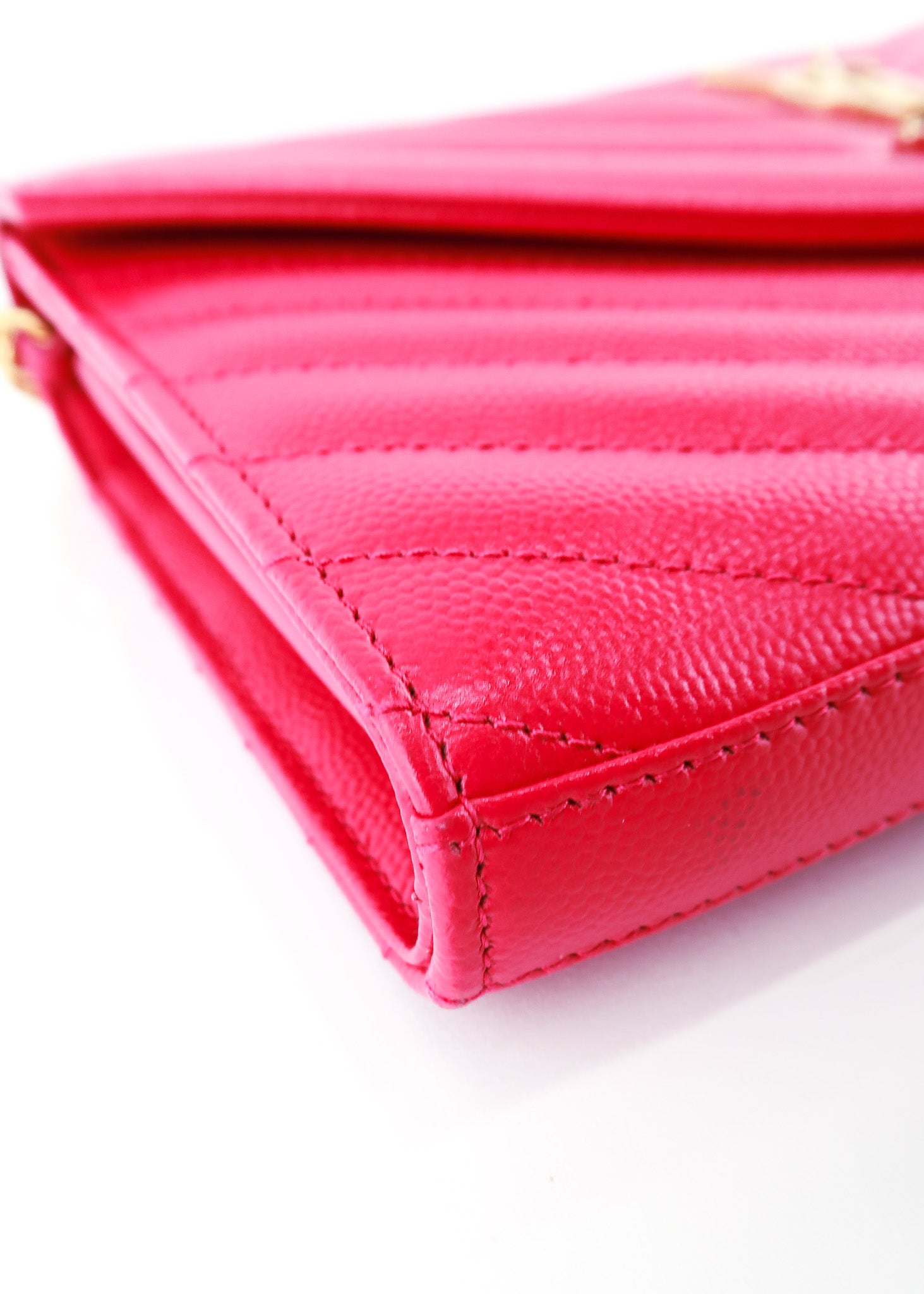 Cassandre Matelasse Envelope Leather Wallet On Chain in Pink