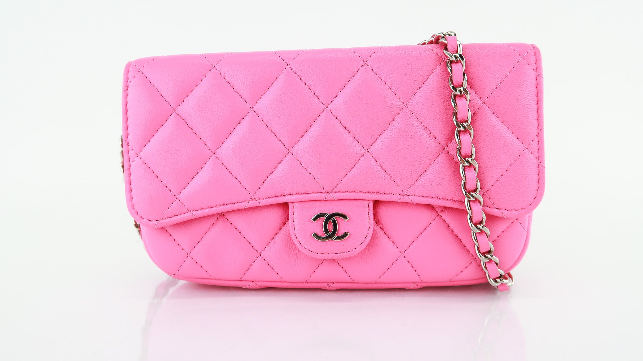 Pre-Owned Chanel Hot Pink Fuchsia Lambskin Mini Flap Crossbody