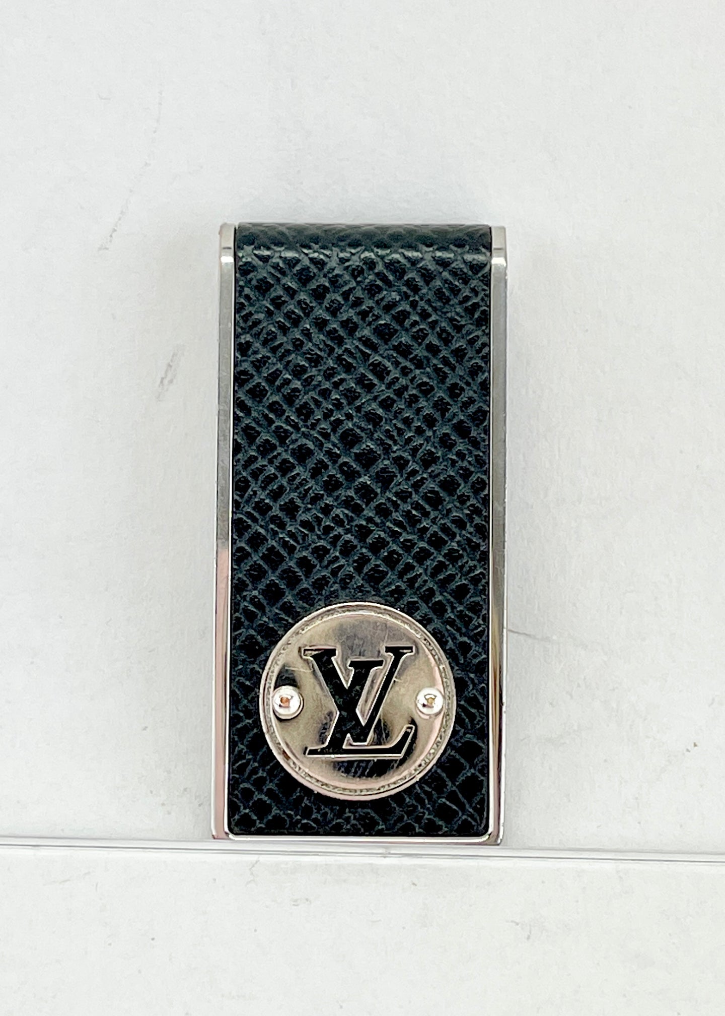 Louis Vuitton Money Clip Club Taiga Logo Black Silver in Taiga